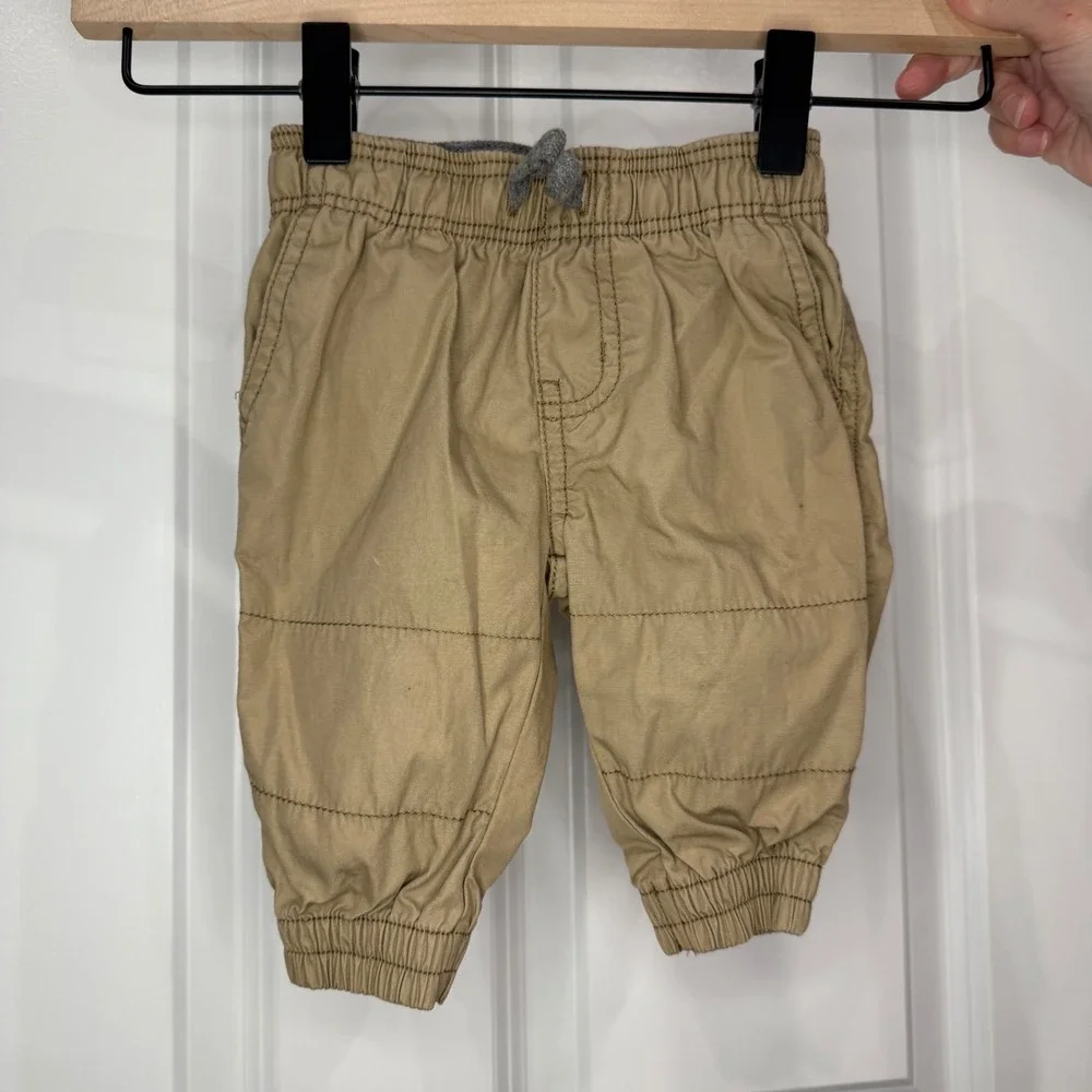 Carters Size 3 Months Tan Jogger Pants Elastic Waist Drawstring‎ Cuffed